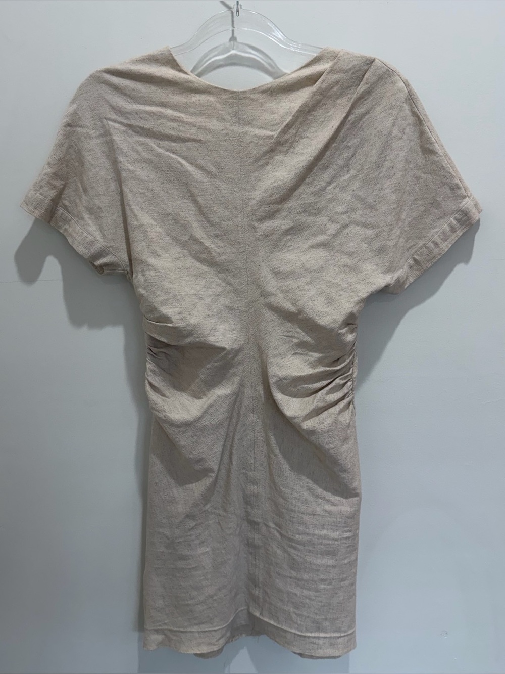 Zara Beige Ruched Short Sleeve Dress